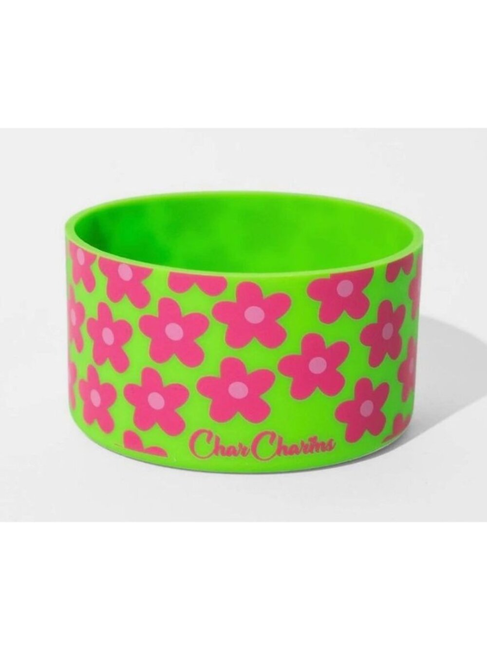 Char Charms Silicone Water Bottle Boot With Pink Floral Pattern